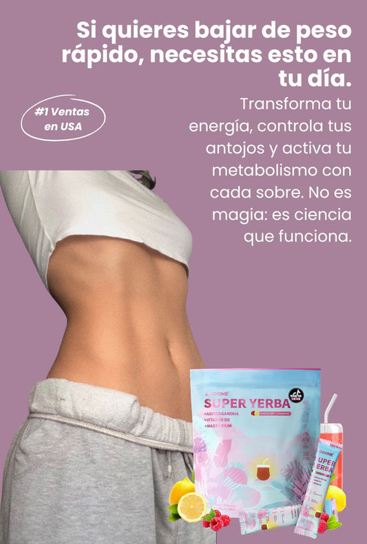 Super Yerba Mate en polvo instantáneo (30 paquetes) - Sabor a limonada de frambuesa